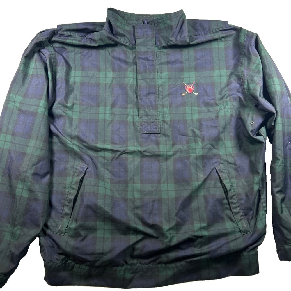 VTG Polo Ralph Lauren Polo Golf Plaid Quarter Zip Windbreaker Jacket Green L